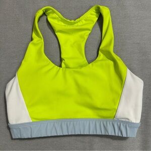 Wilo sports bra, size small, neon green, removable pads, athletic, jogging.
